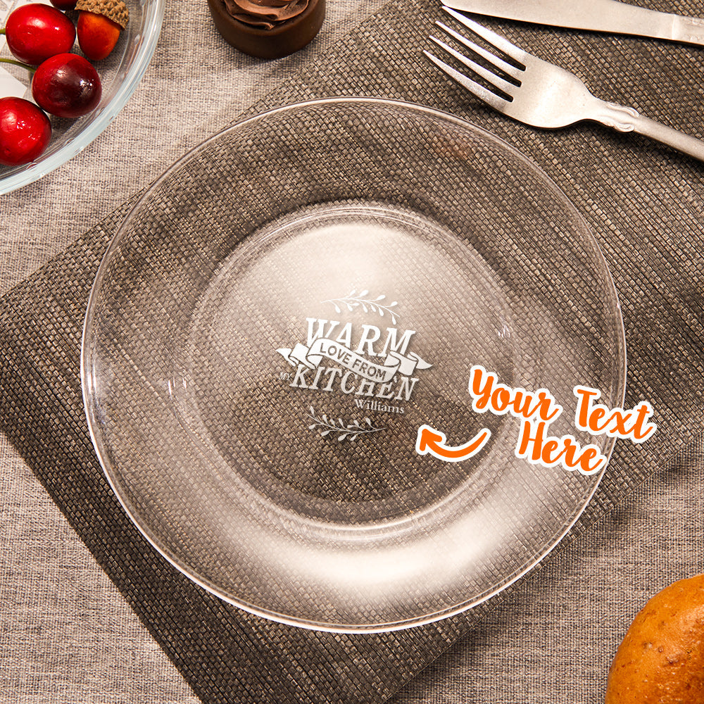 Warm Love From Kitchen Glass Round Glass Plate - Personalized Cooking Plate
