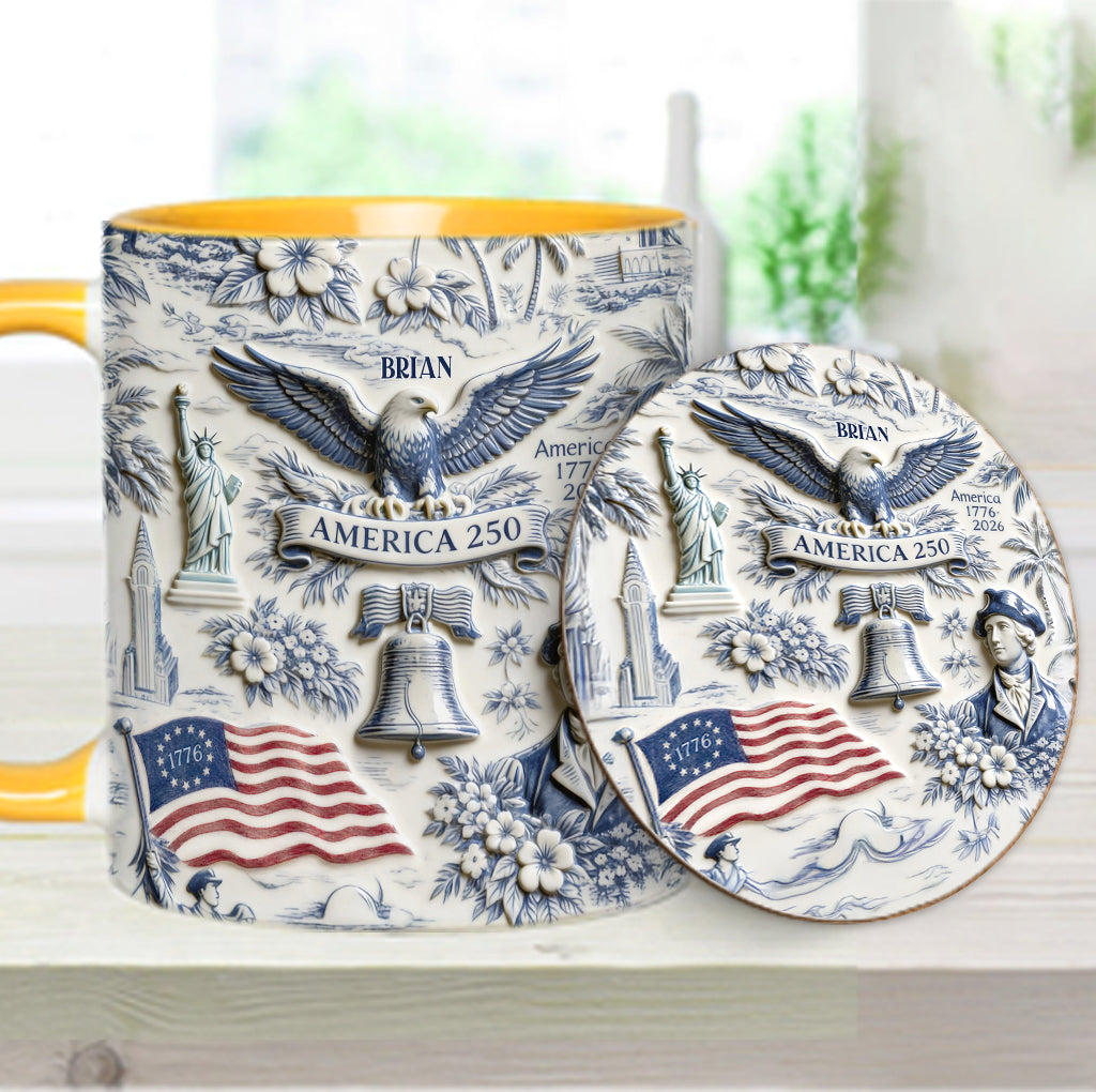 250 Years of America 1776–2026 Vintage Patriotic - Personalized Independence Day/ 4th of July Accent Mug & Coaster