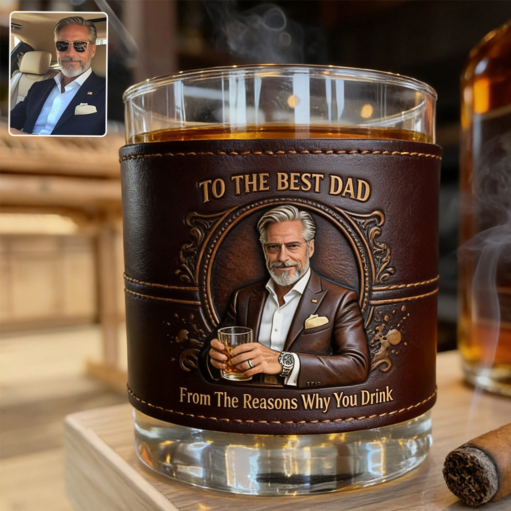 Cool Dad Club - Personalized Father Whiskey Glass With Leather Holder