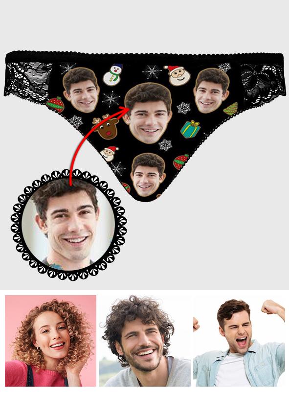 Custom Face Women Lace Sexy Panty - Personalized Couple Black Lace Panties