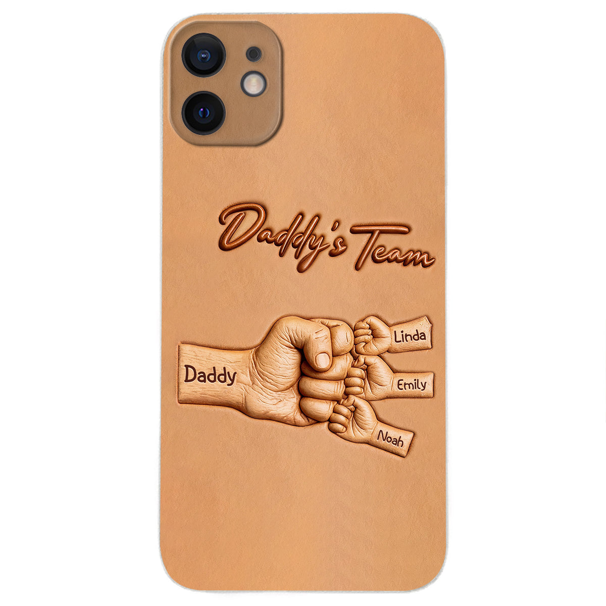 Daddy's Team - Personalized Father 3D Embossed Leather Phone Case
