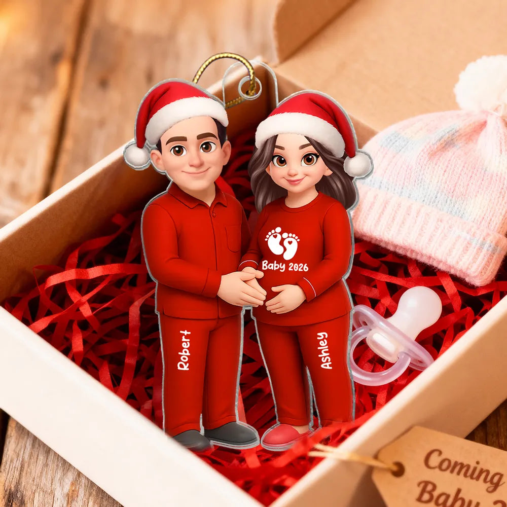 🎉 Ultimate Baby Reveal/Christmas Gift! Personalized Expecting Parents Ornament & Keychain | Custom Names, Skin/Hair Colors