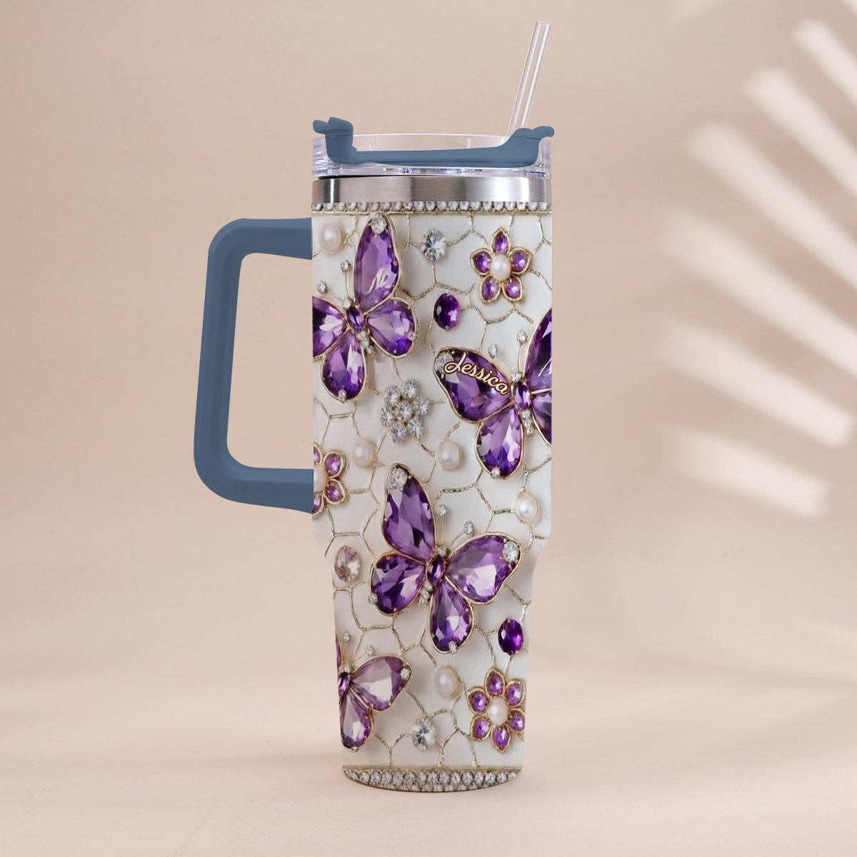 Love Butterflies - Personalized Butterfly Tumbler With Handle