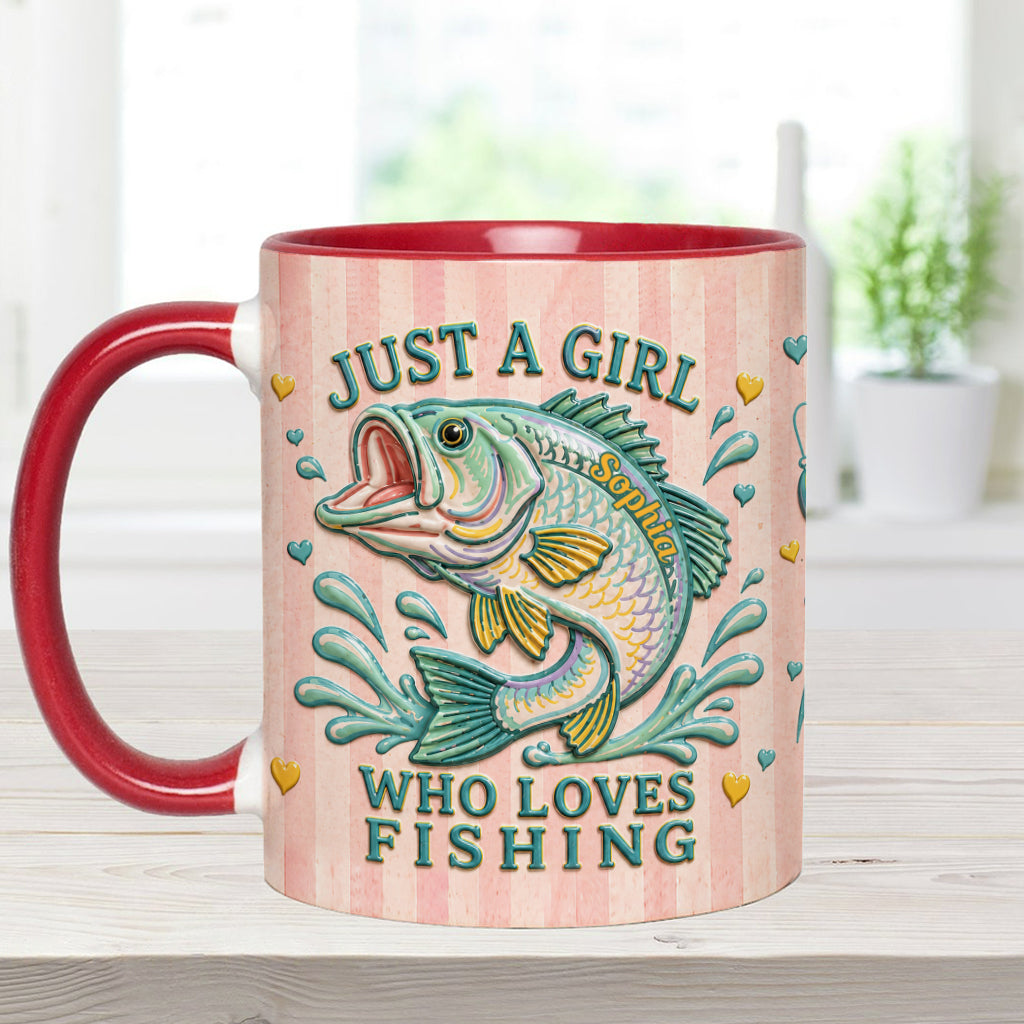 Just A Girl Who Loves Fishing - Personalized Fishing Accent Mug With Gift Box