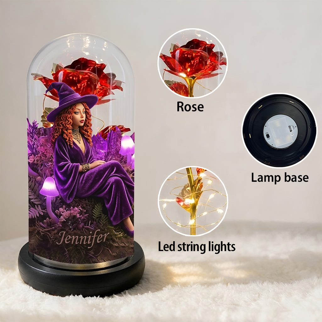 Enchanted Forest Mushroom - Personalized Witch Glowing Roses Glass Dome