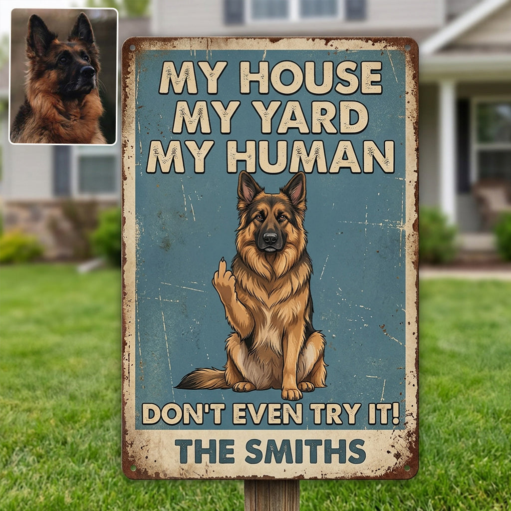 Funny Waring Sign For Pet Owner - Personalized Dog Rectangle Metal Sign