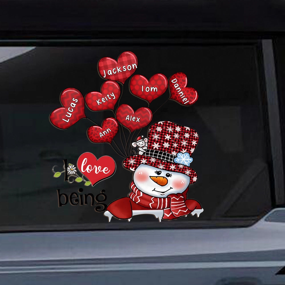 I love Being Grandma Mom Abuela Customized Snowman With Heart Balloon Decal