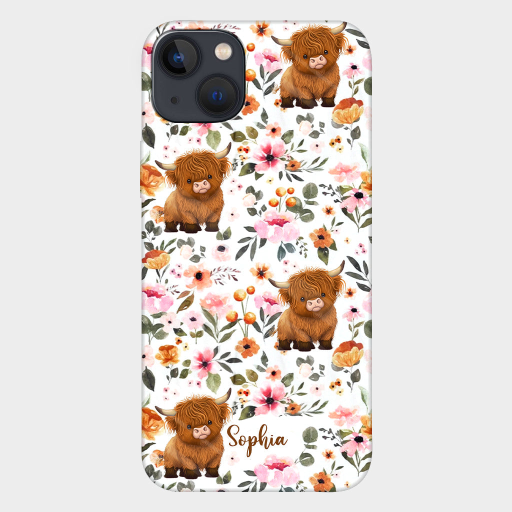Floral Highland Cow - Personalized Highland Cow Full Print Phone Case