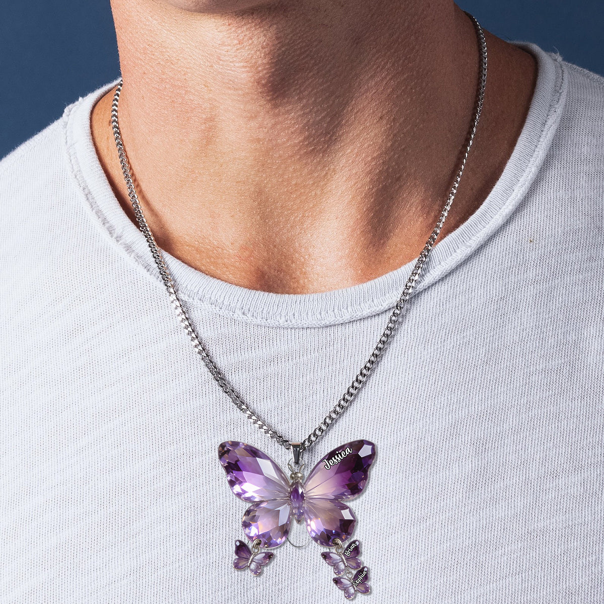 Butterfly Mom - Personalized Mother Shaped Metal Pendant Necklace