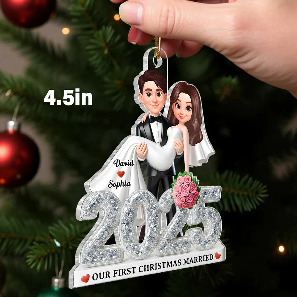 Personalized Acrylic Ornament for Newlyweds – Our First Christmas Married Couple Design, Sparkling Detail, Unique Keepsake Gift