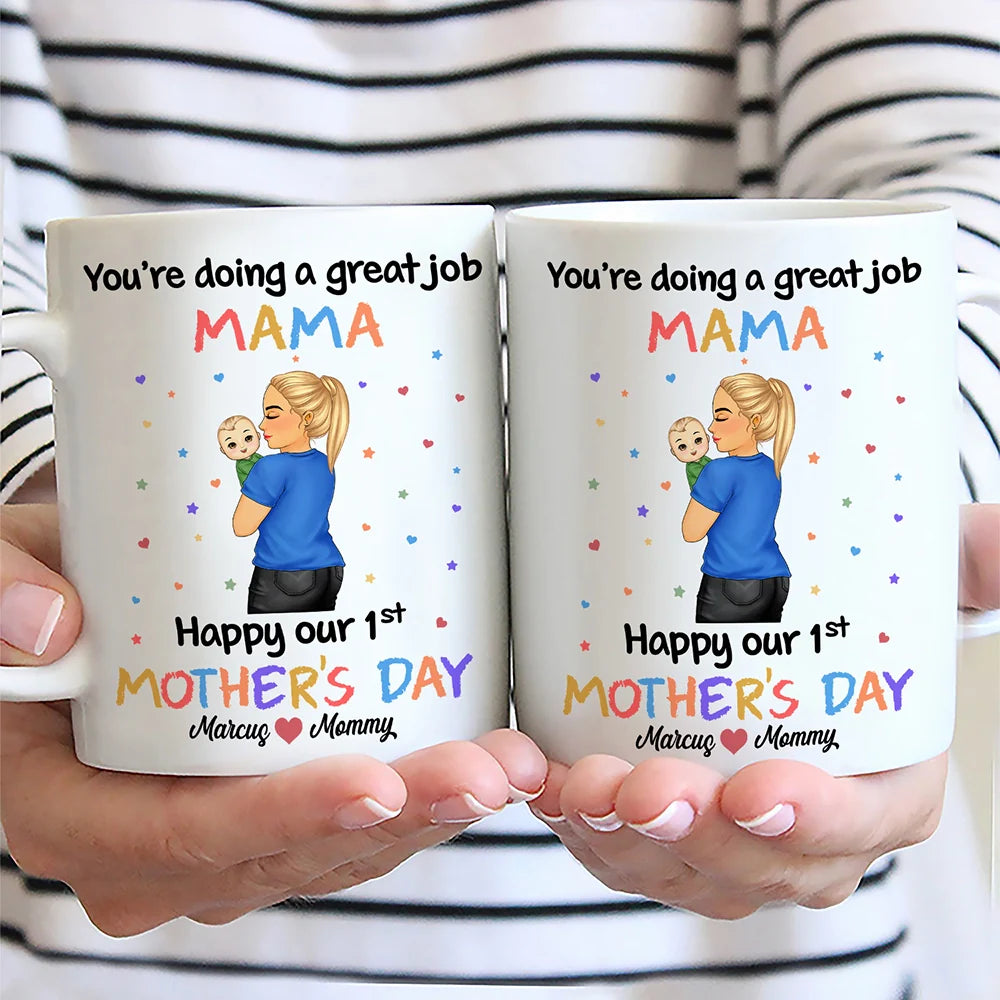 You're Doing a Great Job Mommy Personalized Two-Tone Mug, Happy Mother's Day Gift For Wife, Heartfelt Gift for New Moms, Customizable White Ceramic Mug & Two-Tone Mug