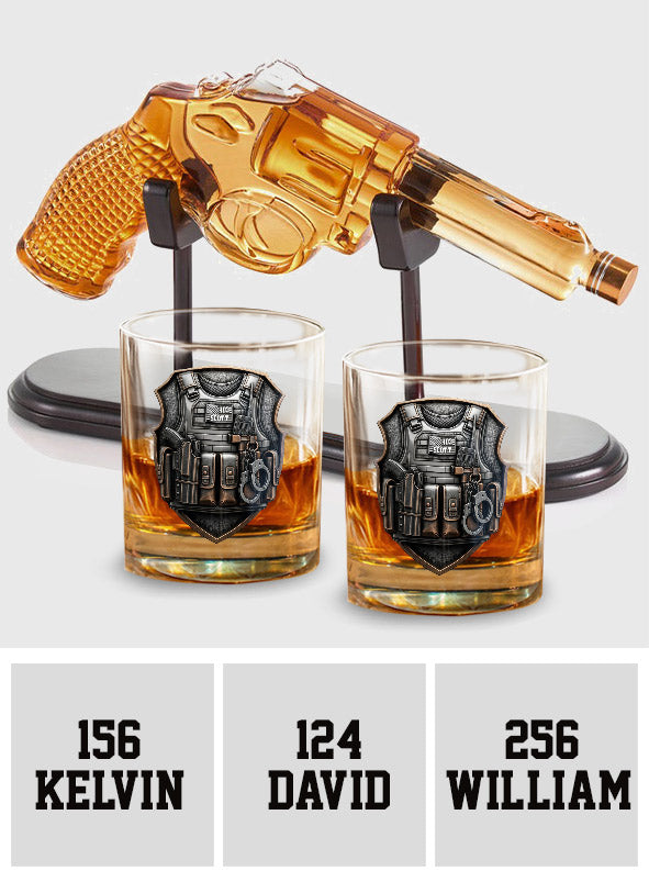 Honor Serve Protect - Personalized Police Officer Gun Decanter With Whiskey Glass