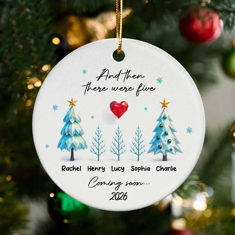 Personalized Expecting Parents Christmas Ornament, “And Then There Were Three/Five”, Baby Coming Soon Family Keepsake