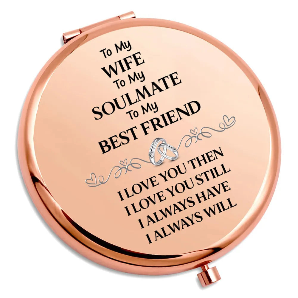Personalized Metal Compact Mirror for Wife - Soulmate Best Friend Love Quote, Unique Romantic Gift