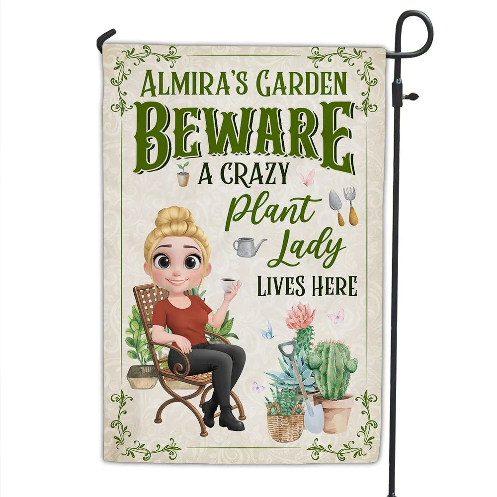 Customizable Plant Lover Garden Flag – “Beware A Crazy Plant Lady” Quote, Perfect for Gardeners