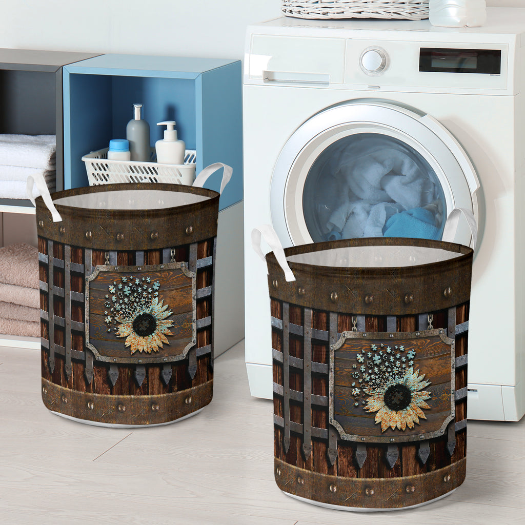 Autism Awareness Faux Wood Pattern Print Autism Awareness Storage Basket 0622