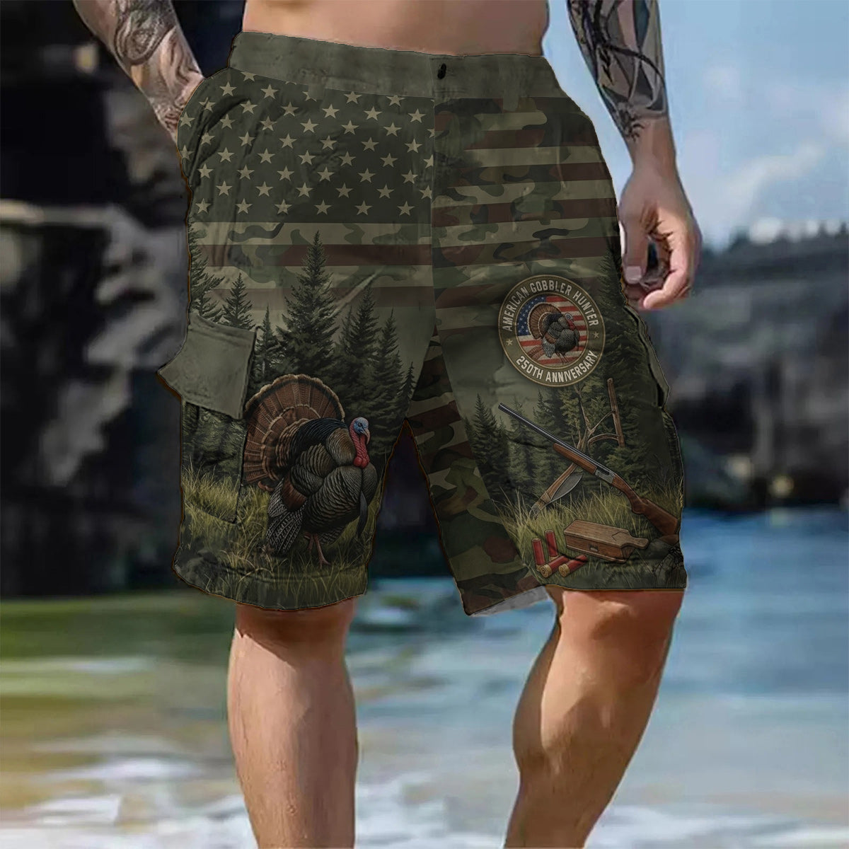 American Gobbler Hunter - Personalized Hunting Cargo Shorts With Belt