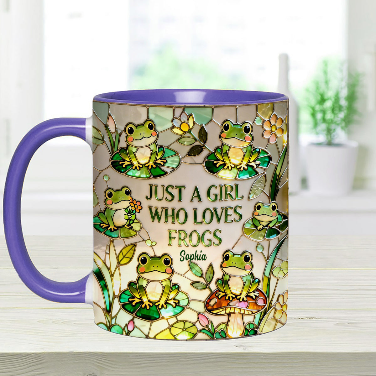 Just A Girl Who Loves Frogs - Personalized Frog Set Accent Mug with Acrylic Stirrers