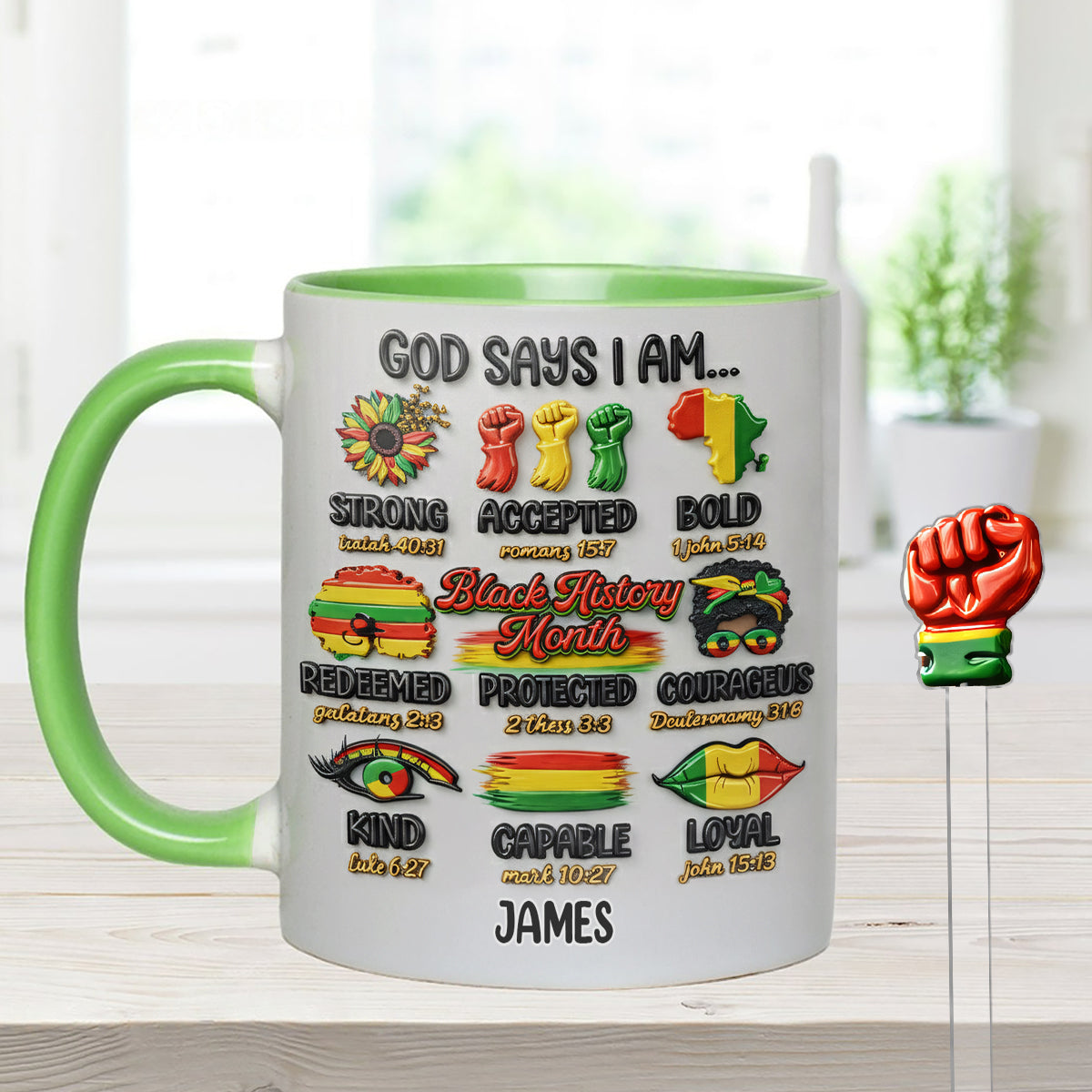 Black History Month, God Says You Are - Personalized African American Set Accent Mug With Acrylic Stirrers