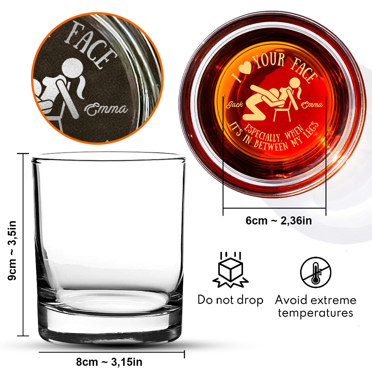 I Love Your Face Between My Legs - Personalized Couple Engraved Whiskey Glass