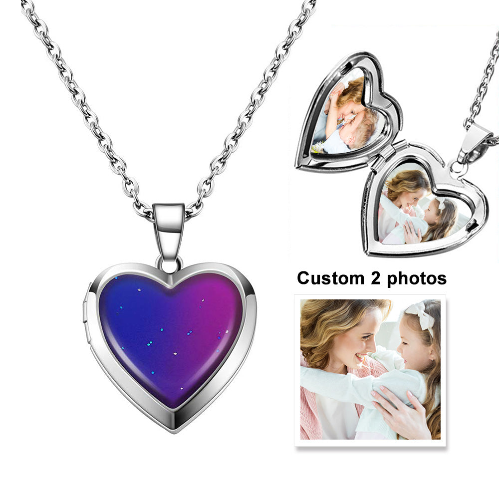 I Love You Forever - Personalized Photo Heart Mood Locket Necklace