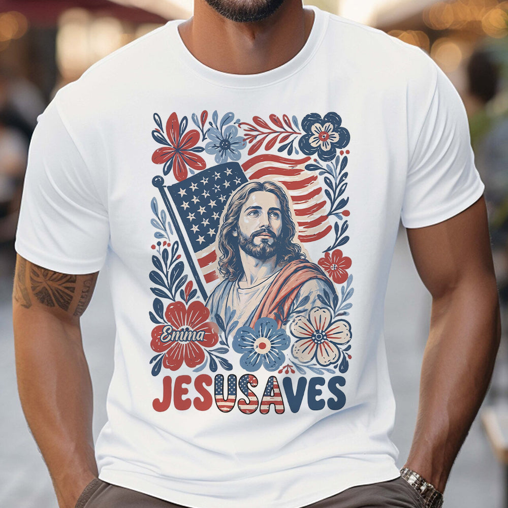 Jesusaves Floral 4th Of July - Personalized Christian T-shirt And Hoodie