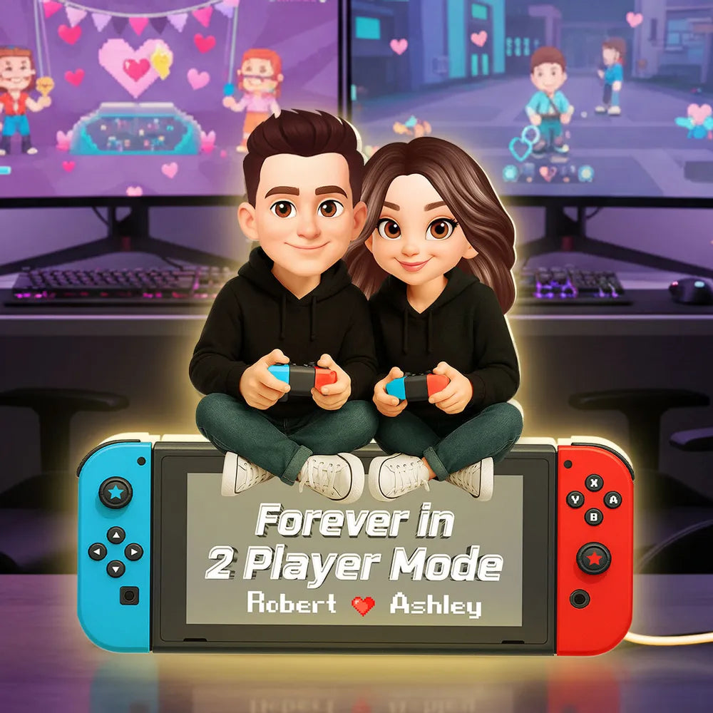 Personalized Acrylic Light Box Gamer Couple Holding Controllers, Starry Night Warm Glow Bedroom Decor, Unique Gift