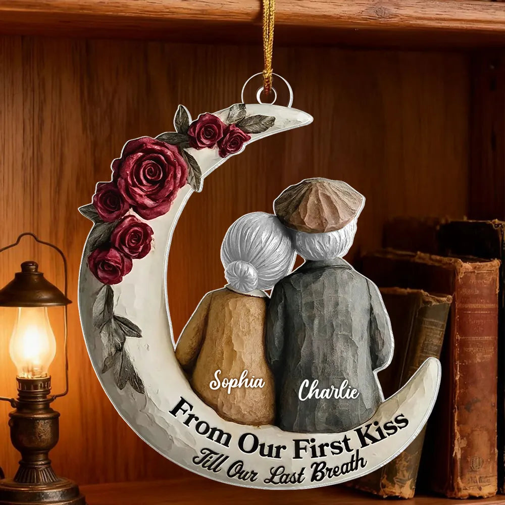 Acrylic Ornament with 'From Our First Kiss Till Our Last Breath' Sweet Couple Moon Christmas Ornament Unique Gift