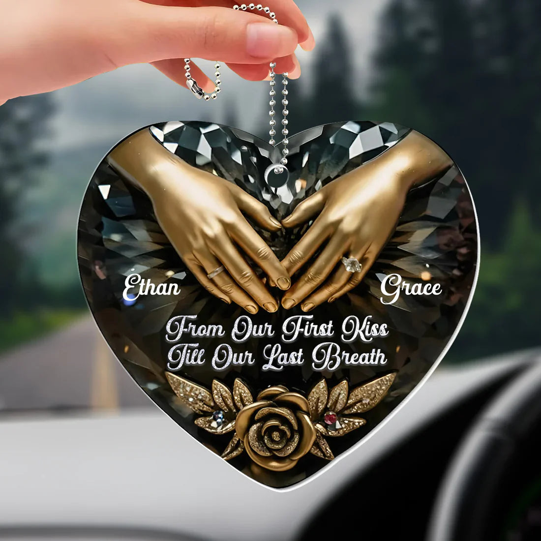 Personalized Acrylic Car Hanger Heart Ornament for Couples, From Our First Kiss Till Our Last Breath, Unique Anniversary Gift