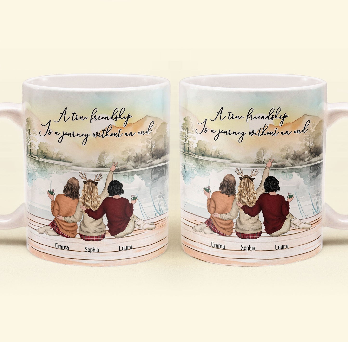"Personalized 'A true friendship is a journey without an end' Ceramic Mug for Sisters, Customizable"