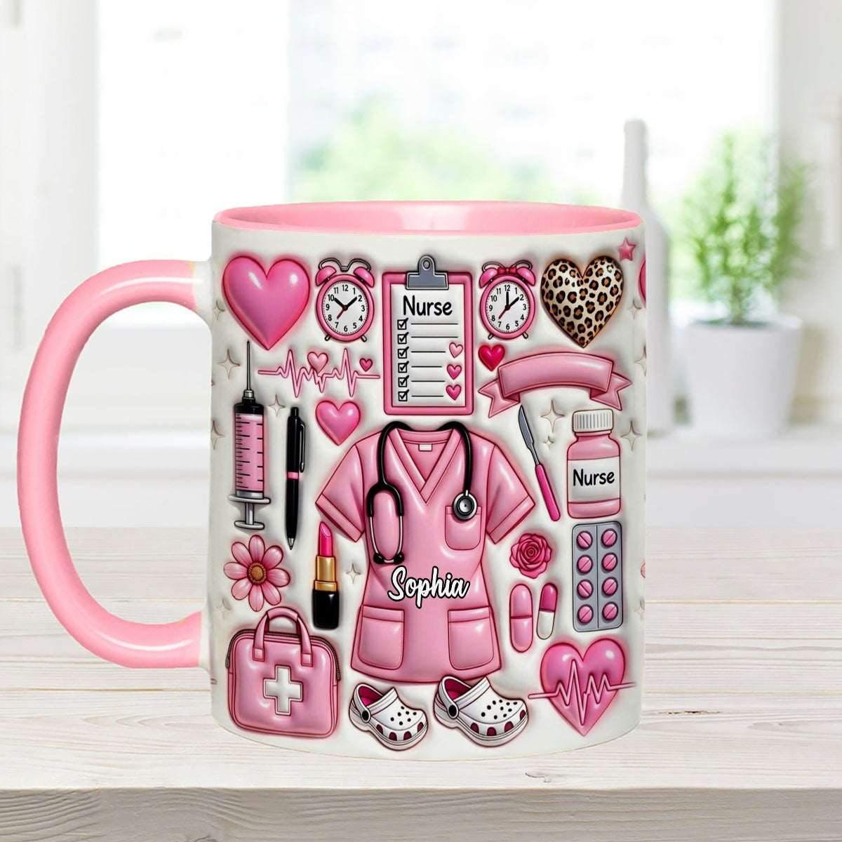 Love Being A Nurse - Personalized Nurse Set Accent Mug with Acrylic Stirrers