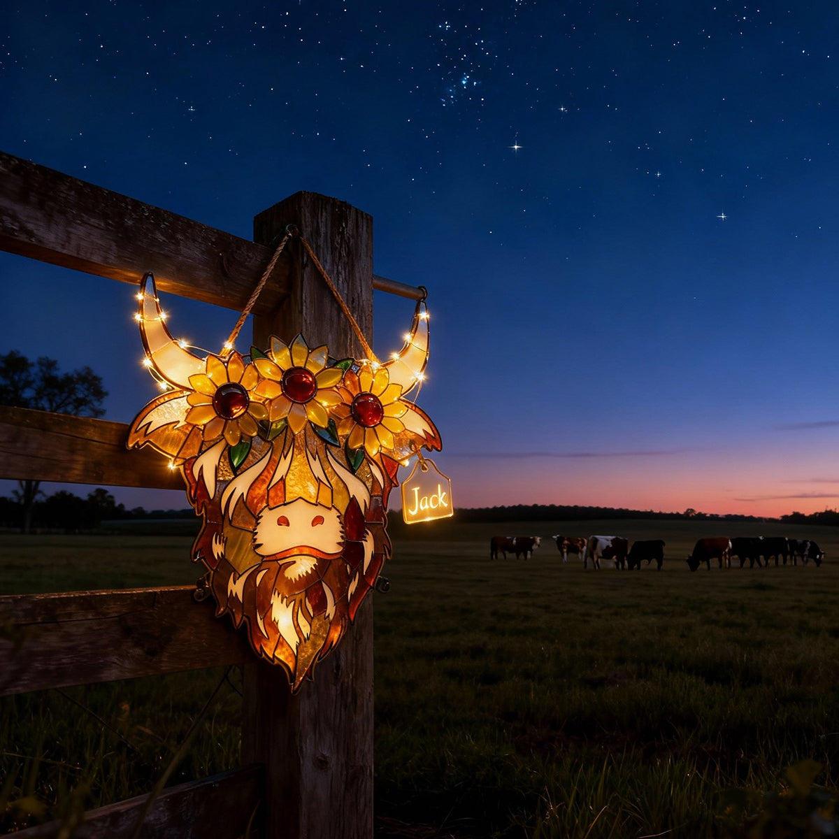 Highland Cow With Sunflowers - Personalized Highland Cow LED Light Acrylic Sign