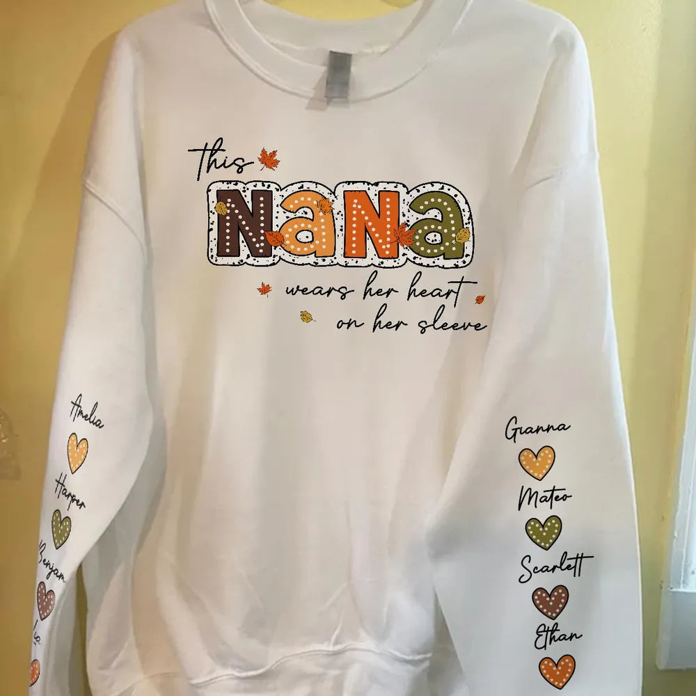 Grandma Pumpkin Themed Sweatshirt – “This Grandma Wears Her Heart on Her Sleeve” Cozy Gift for Grandma