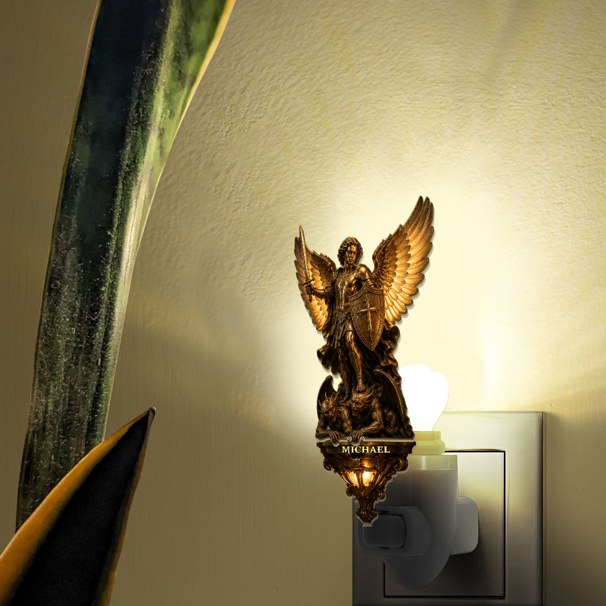 Archangel Michael, Guardian Of Light & Valor - Personalized Christian Plug-In Night Light