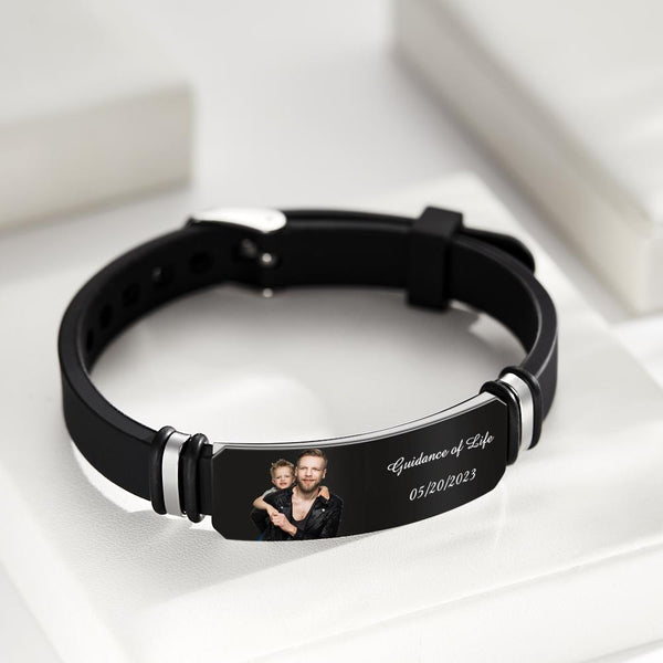 Any Photo And Message - Personalized Photo Engraved Black Bracelet
