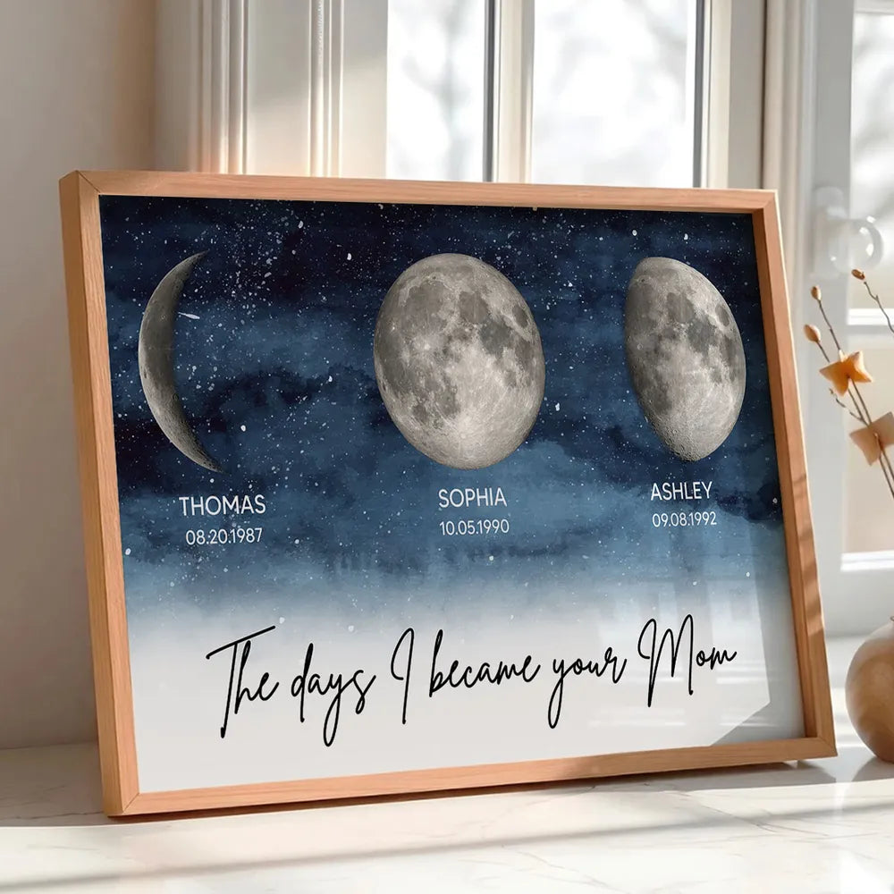 The Days I Became Your Mom Personalized Poster, Moon Phase Night Sky Wall Decor, Meaningful Unique Gift for Mom