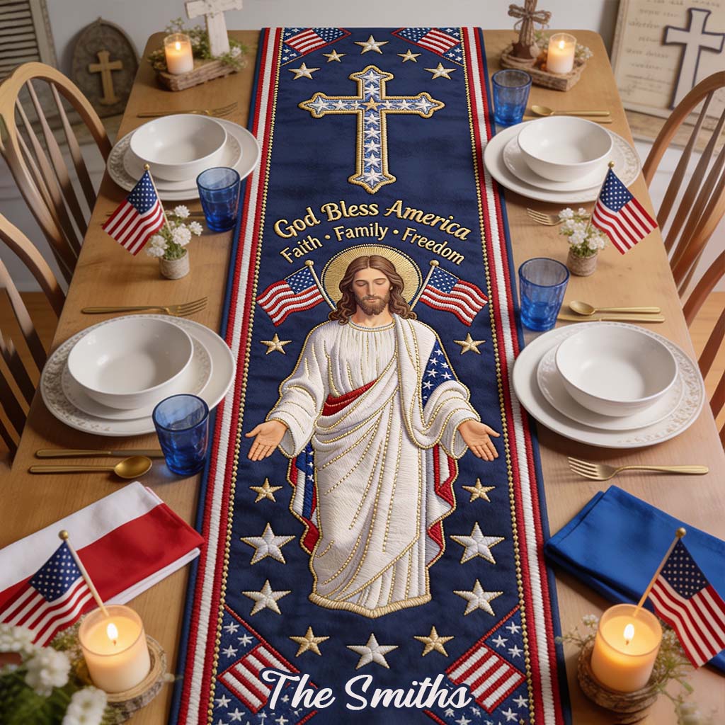 God Bless America - Personalized Christian Table Runner