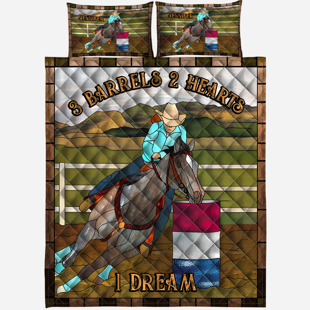 3 Barrels 2 Hearts 1 Dream - Personalized Horse Quilt Set