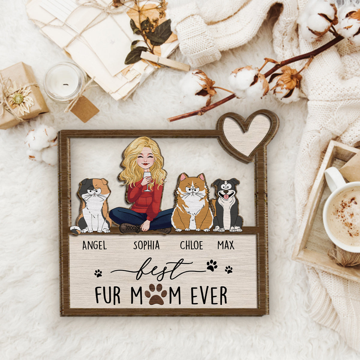 Best Fur Dog Cat Mom Ever - Personalized Dog 2 Layered Wood Sign / Wood Plaque
