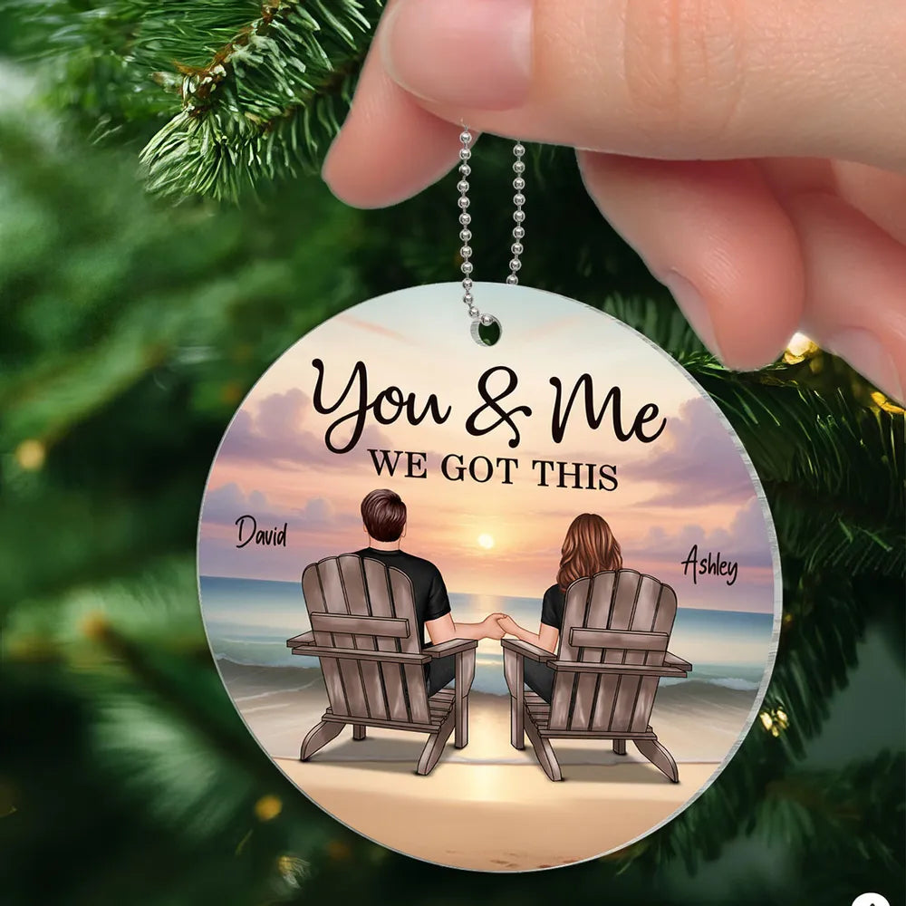 Acrylic Ornament with You & Me Couple Back View on Beach, High Clarity, Romantic and Surprise Gift