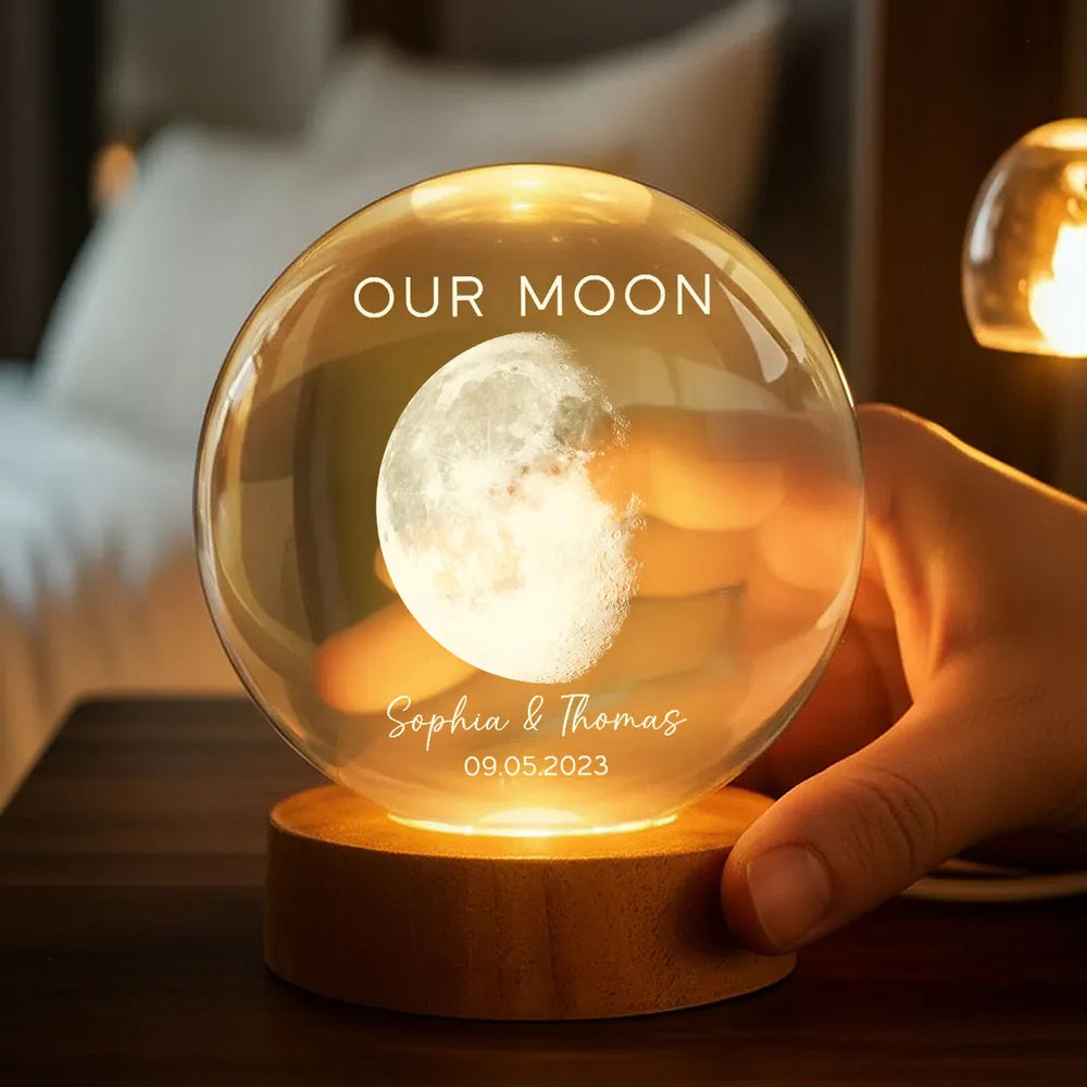 Custom Our Moon Globe Lamp, Cozy Romantic Room Glow, Meaningful Keepsake Gift for Wife Husband Girlfriend Boyfriend
