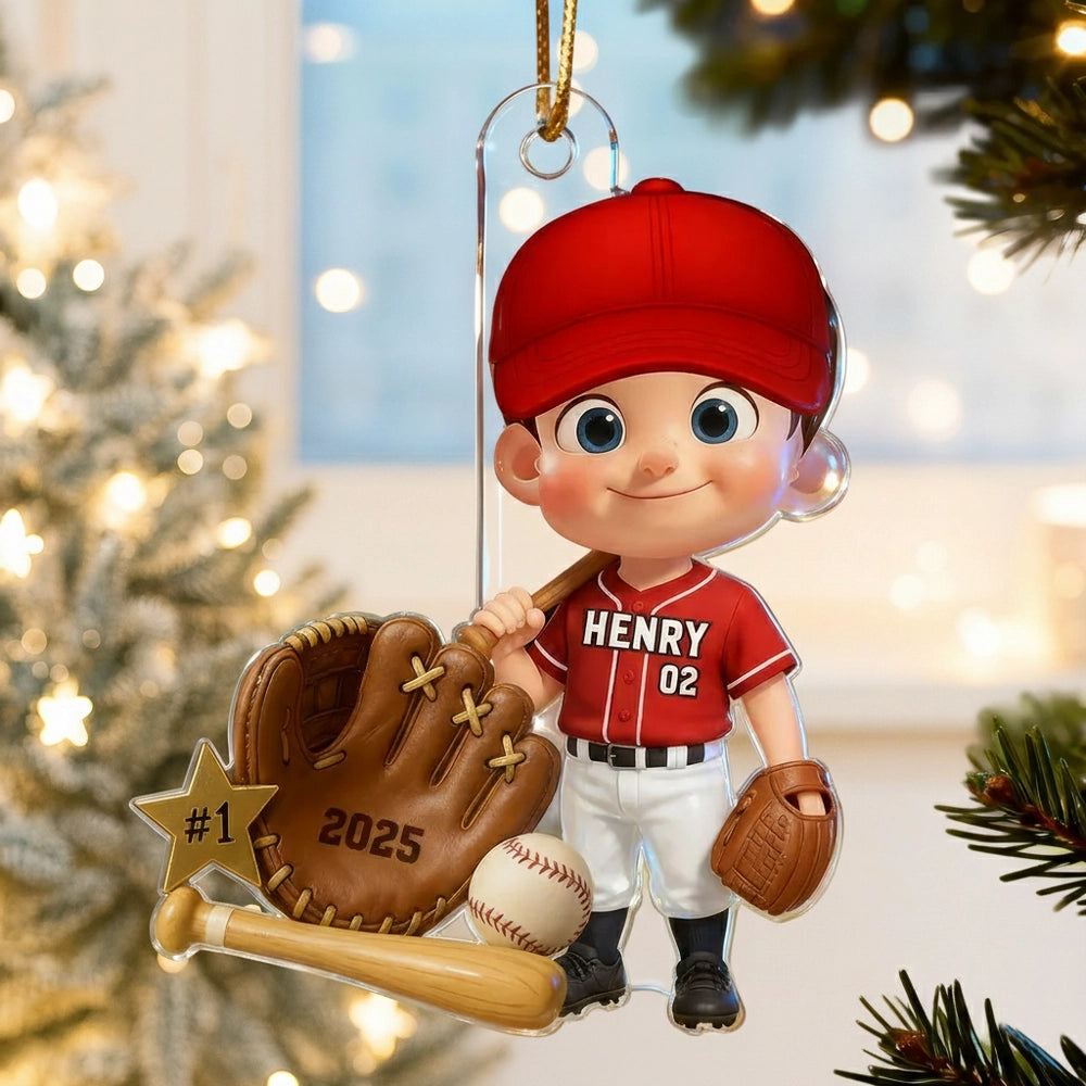 Custom Baseball Player Acrylic Ornament – Perfect Christmas Gift to Celebrate Kids' Passion for Sports