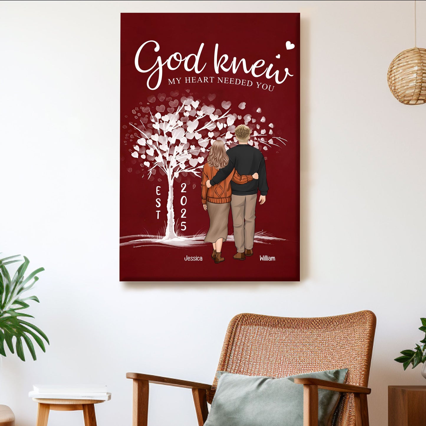Couple Back Theme Personalized Art – “God Knew My Heart Needed You” Poster or Canvas, Perfect Valentine’s and Anniversary Gift