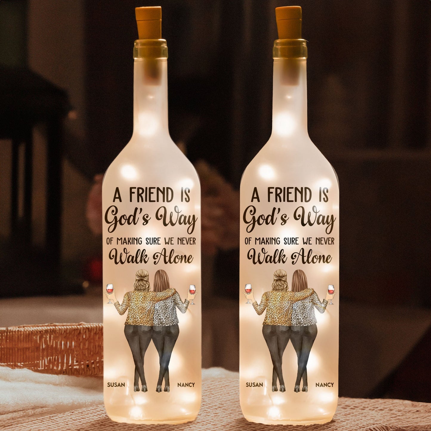 A Friend Is God's Way Bottle Lamp – Personalized Light-Up Gift for Best Friends