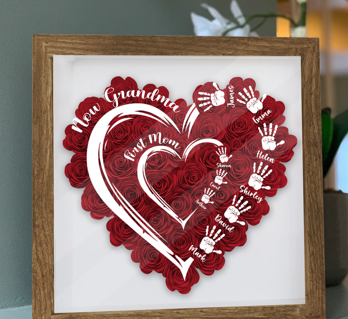 First Mom Now Grandma - Personalized Grandma Flower Shadow Box