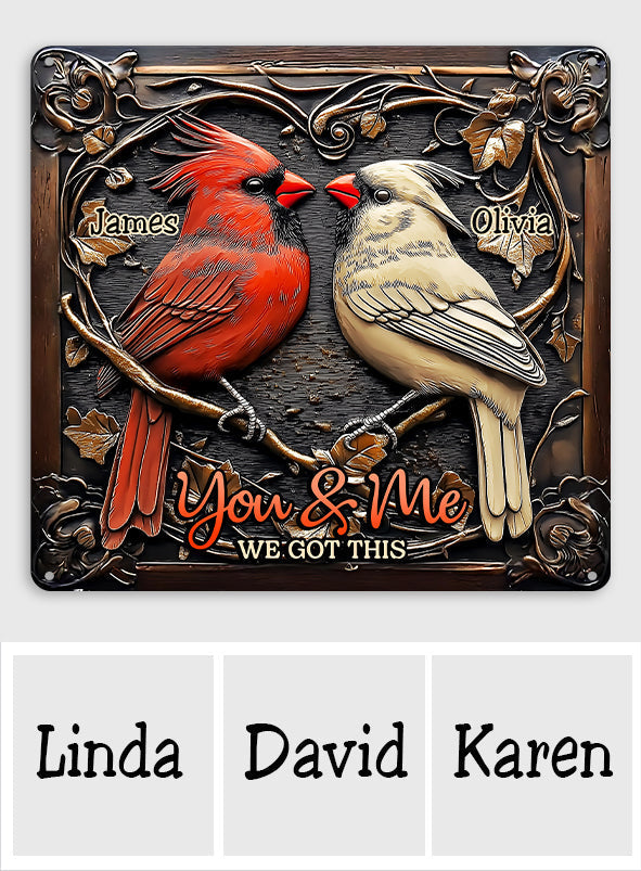 Cardinal Bird Couple - Personalized Couple Cut Metal Sign