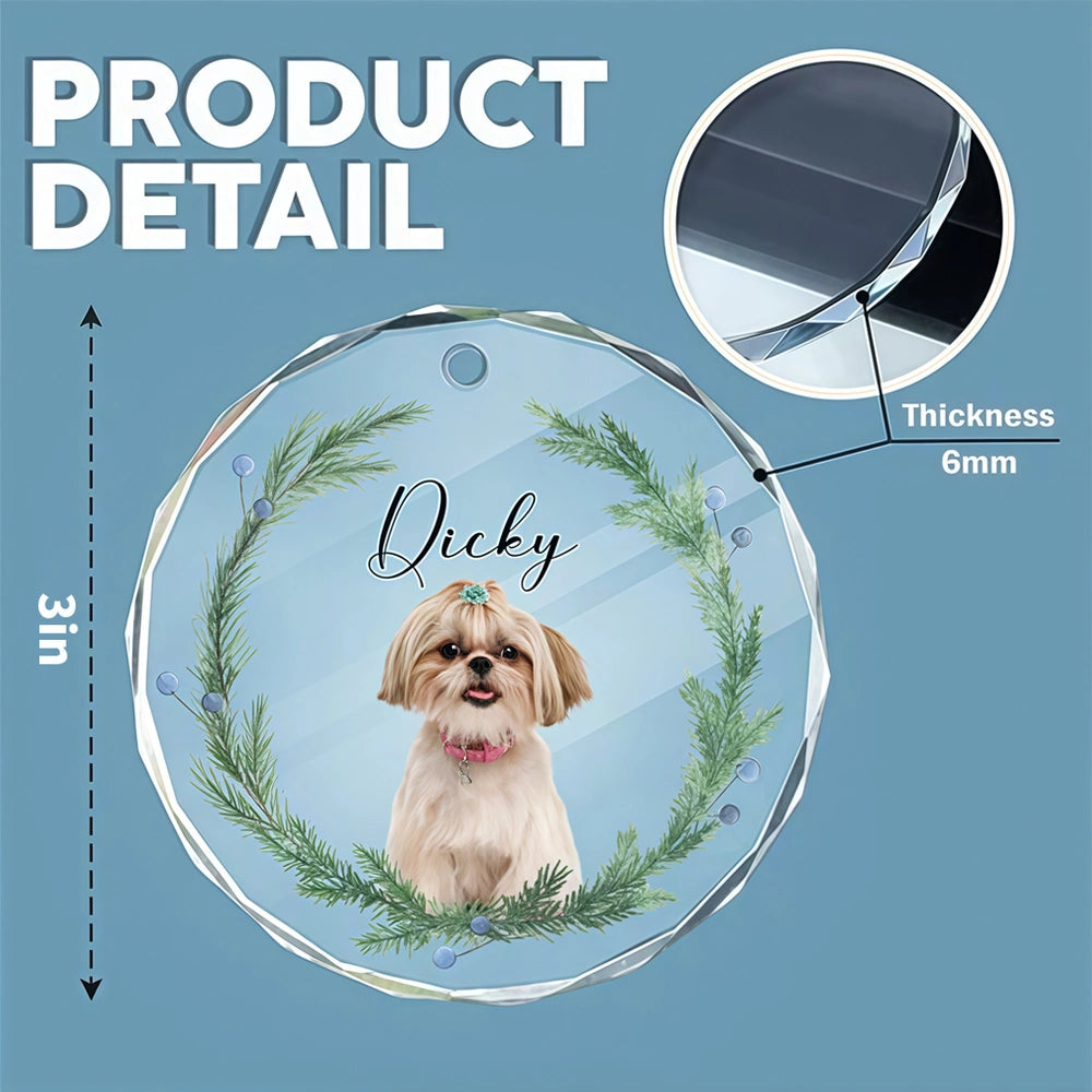 Custom Pet Photo Crystal Ornament for Dog Lovers, Festive Christmas Crystal Ornament Keepsake, Heartwarming Unique Gift for Pet Parents