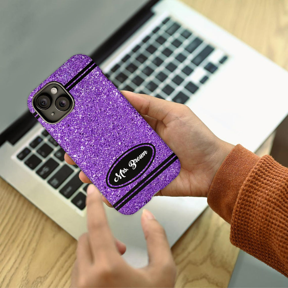 Artificial Glitter Crayon Design - Personalized Teacher Full Print Phone Case & Phone Grip