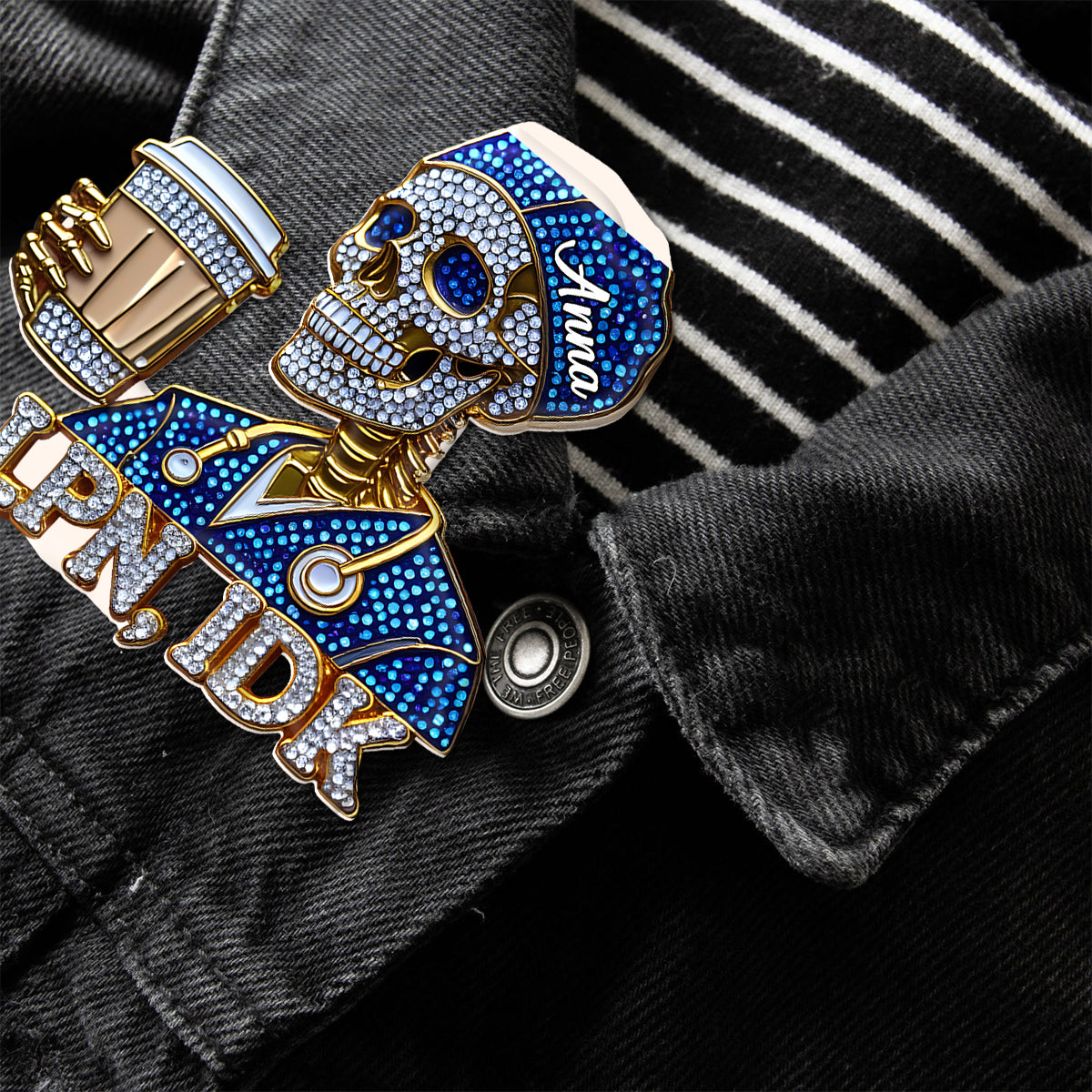 Funny Registered Nurse Skull - Personalized Nurse Pin