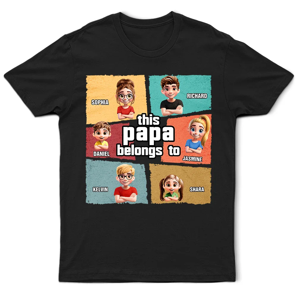 “This Papa Belongs To” Classic Tee – Personalized Cartoon Family T-Shirt for Father’s Day